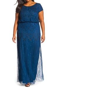 Adrianna Papell navy beaded blouson evening gown, 18W
